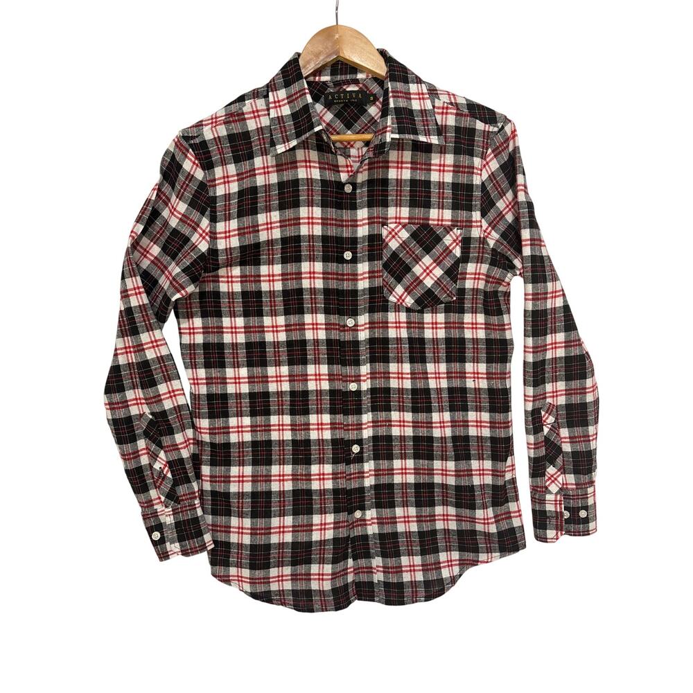 Activa Sports Inc Plaid Cotton Blend Black Red  Button Down Shirt Men’s Small
